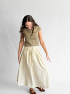 Bianca Beige Stripe Seersucker Tie Waist Midi Skirt