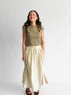 Bianca Beige Stripe Seersucker Tie Waist Midi Skirt