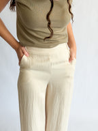 Bonnie Cream Pleated Relaxed Straight Leg Pants