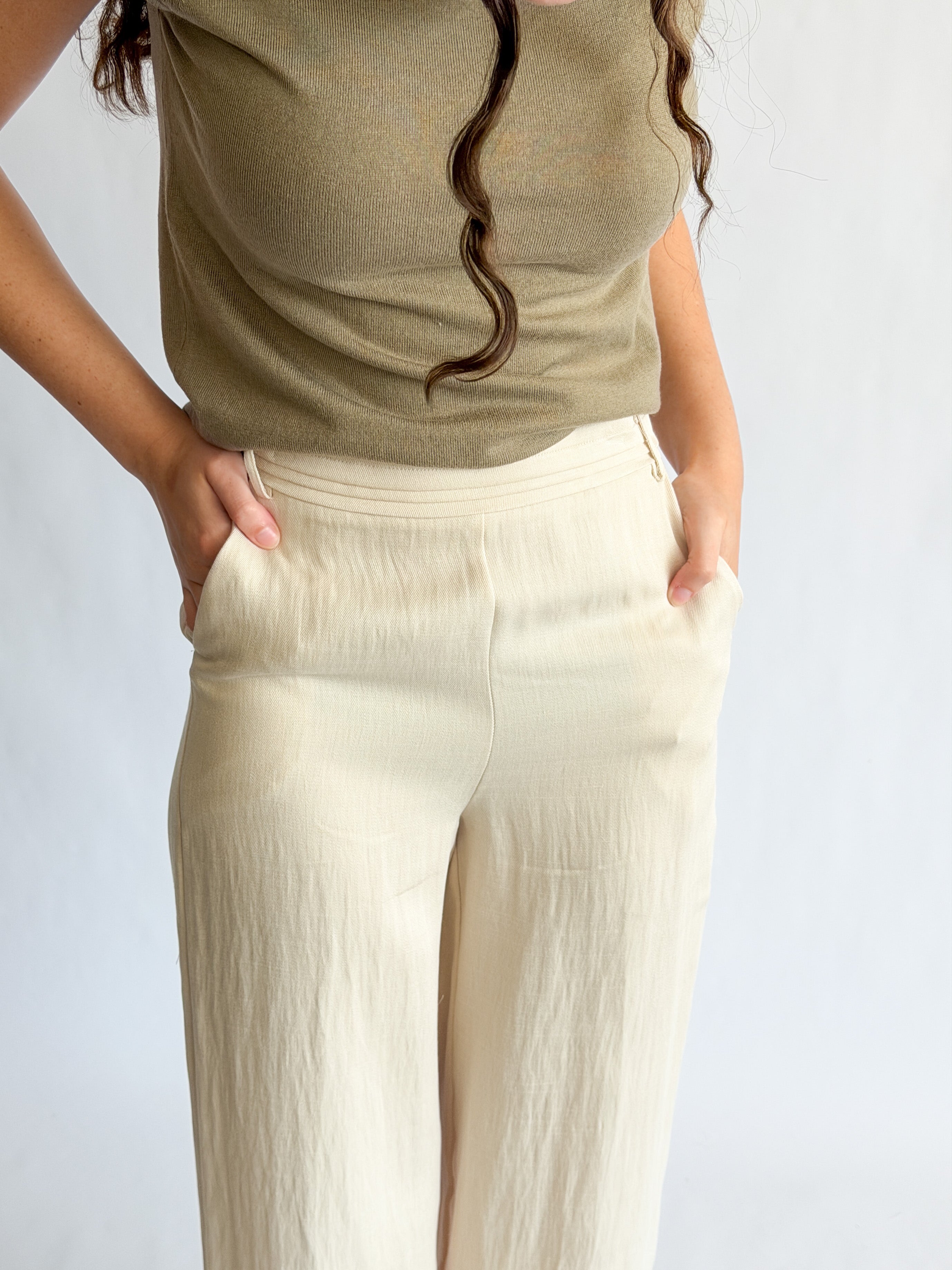 Bonnie Cream Pleated Relaxed Straight Leg Pants