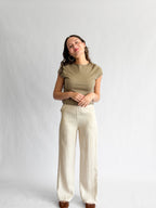 Bonnie Cream Pleated Relaxed Straight Leg Pants