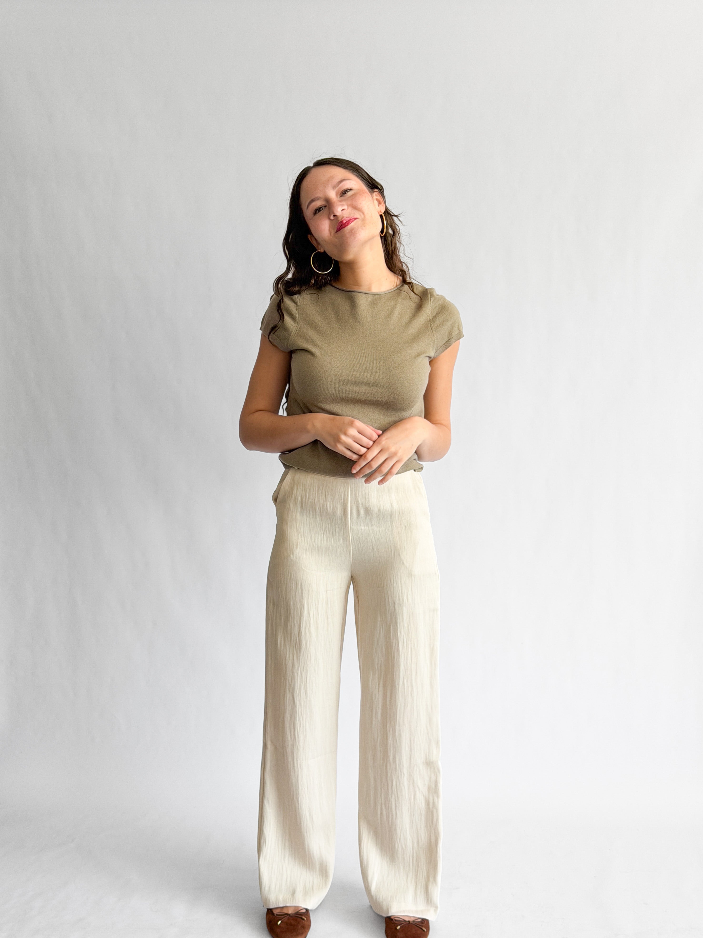 Bonnie Cream Pleated Relaxed Straight Leg Pants