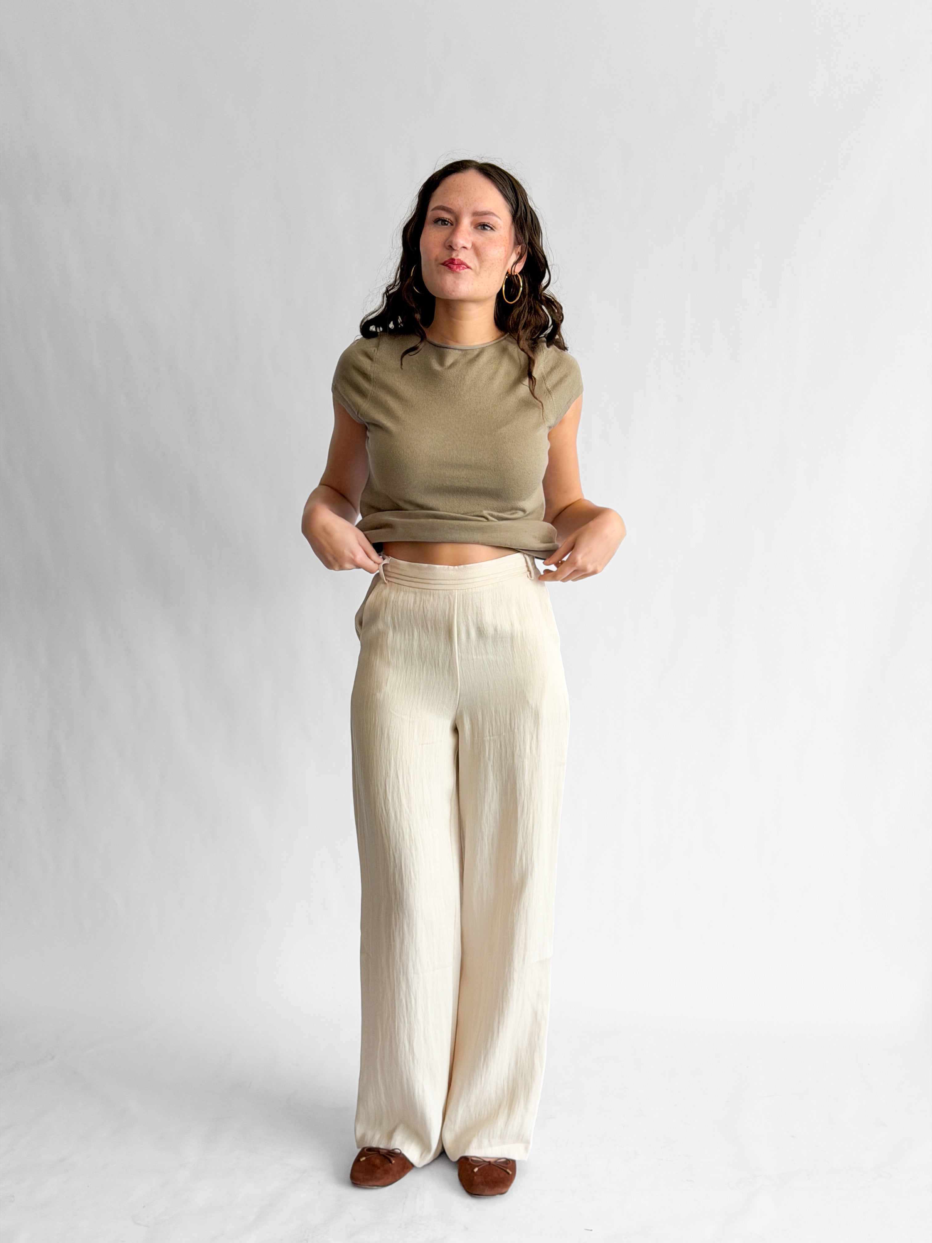 Bonnie Cream Pleated Relaxed Straight Leg Pants
