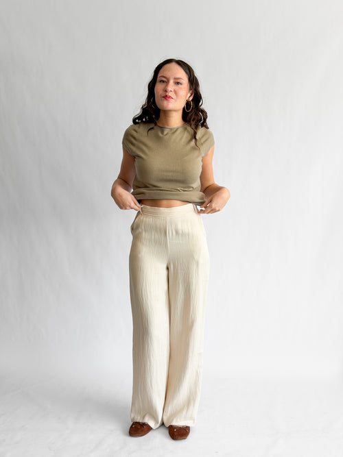 Bonnie Cream Pleated Relaxed Straight Leg Pants