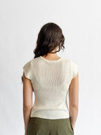 Ruth Woven Knit Keyhole Cap Sleeve Top (Cream)