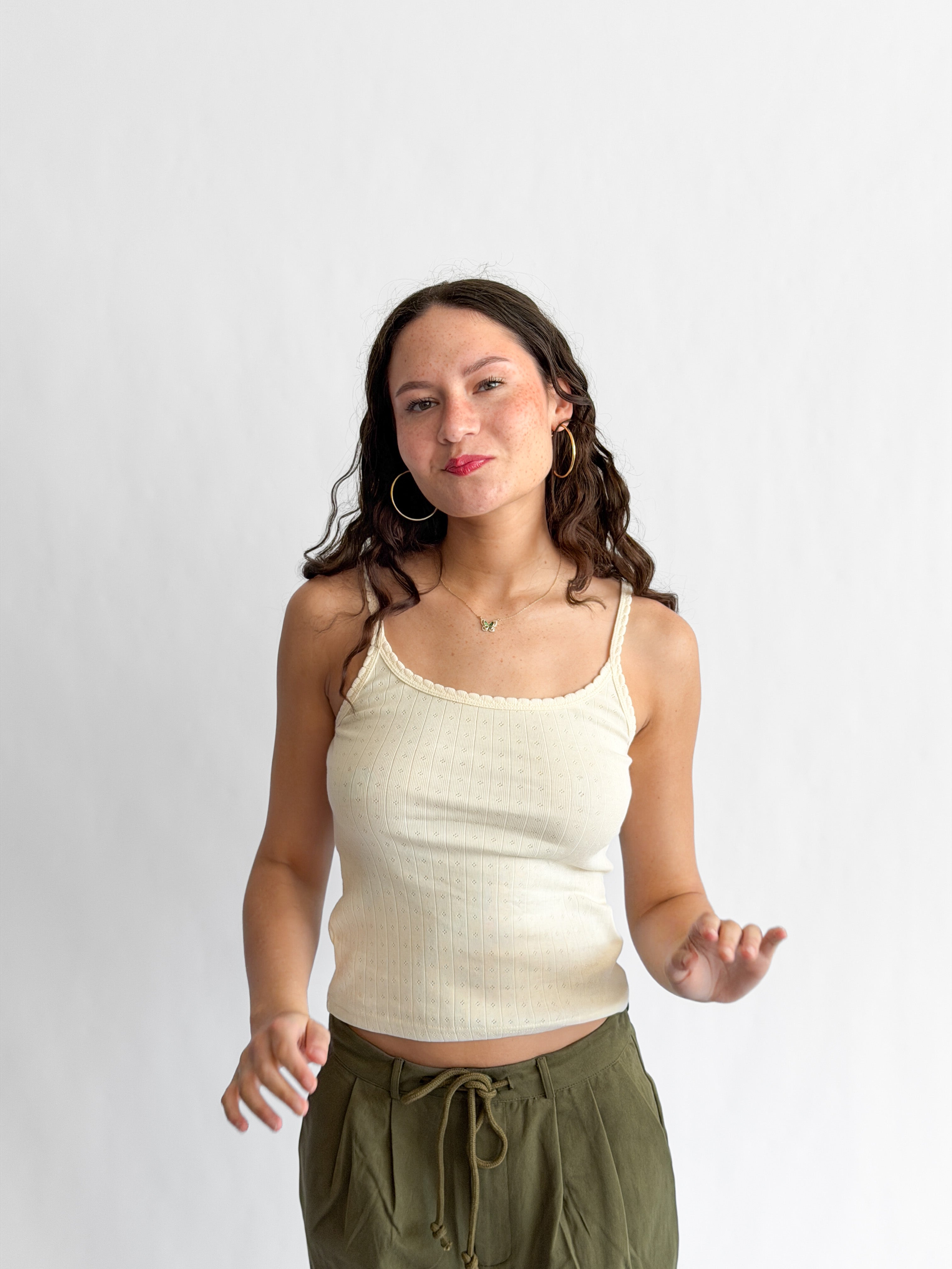 By Together Beck Cream Cotton Pointelle Cami Tank Top