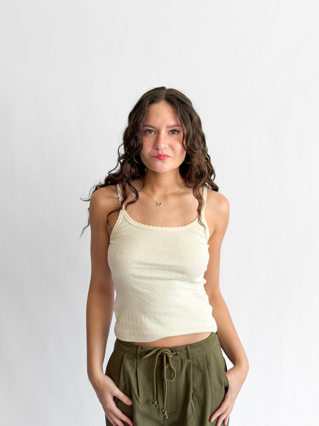 By Together Beck Cream Cotton Pointelle Cami Tank Top