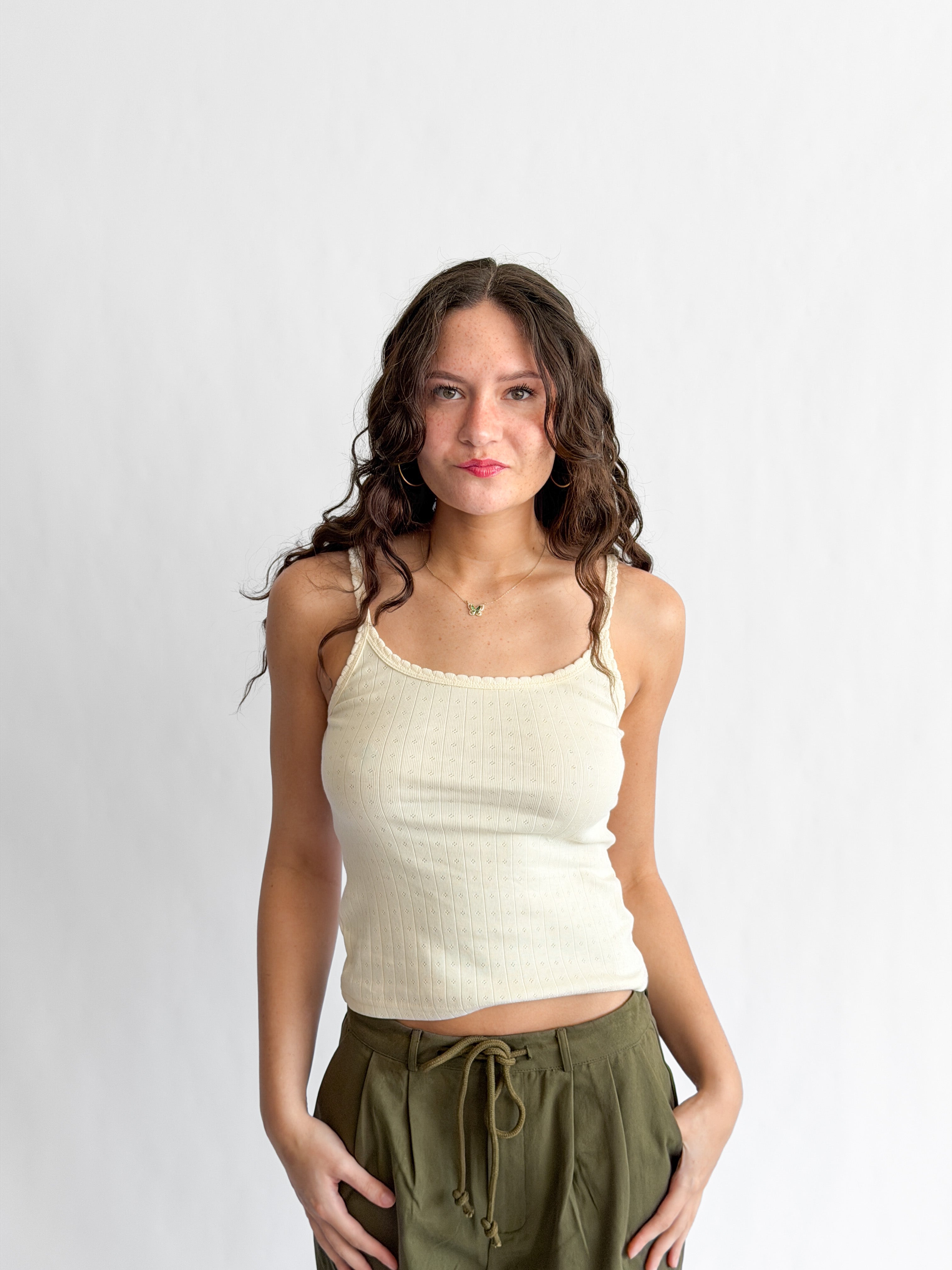By Together Beck Cream Cotton Pointelle Cami Tank Top