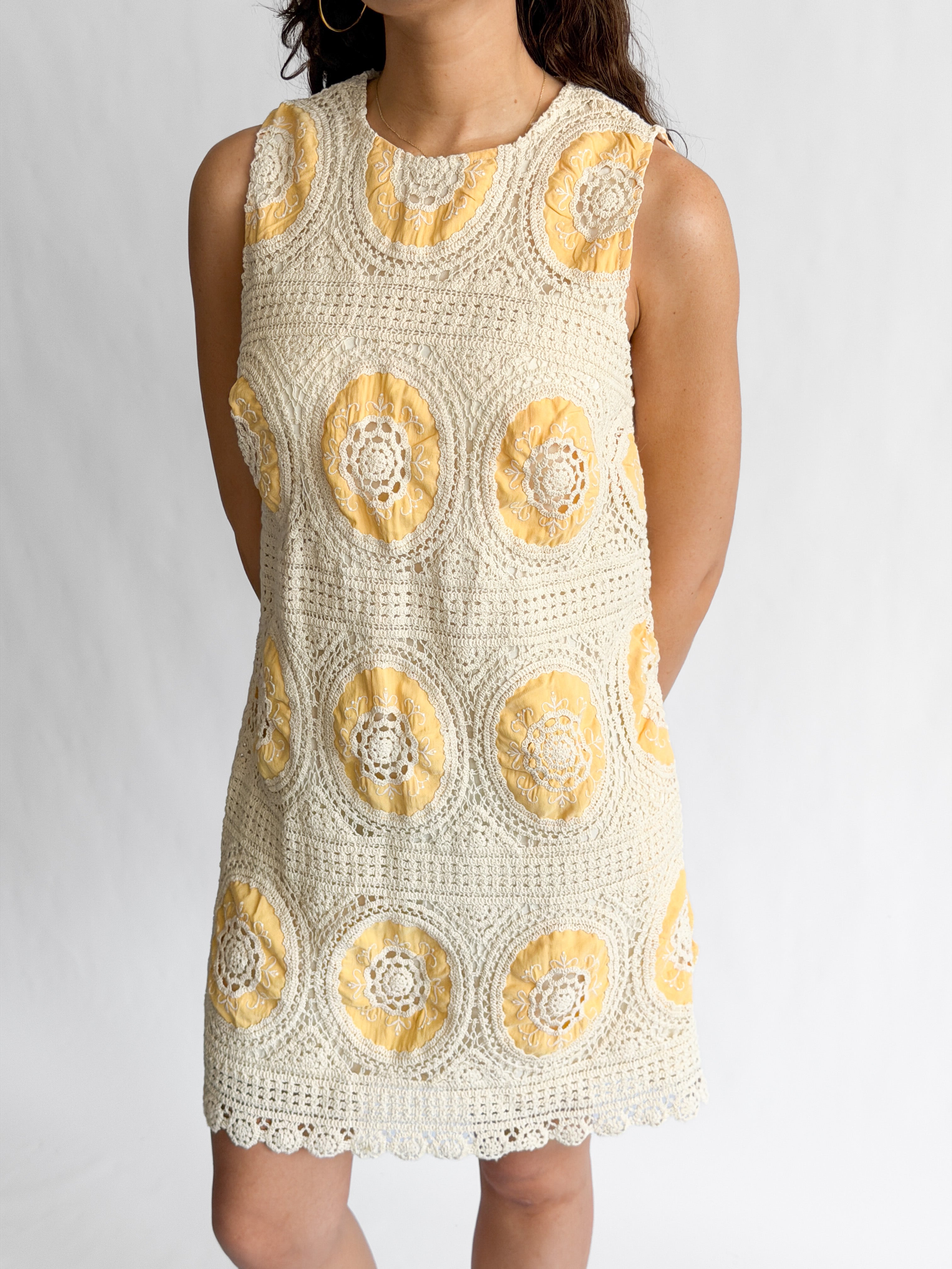 Brielle Yellow Crochet Patterned Tank Mini Dress