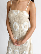 Blair Cream Medallion Crochet Sleeveless Midi Dress