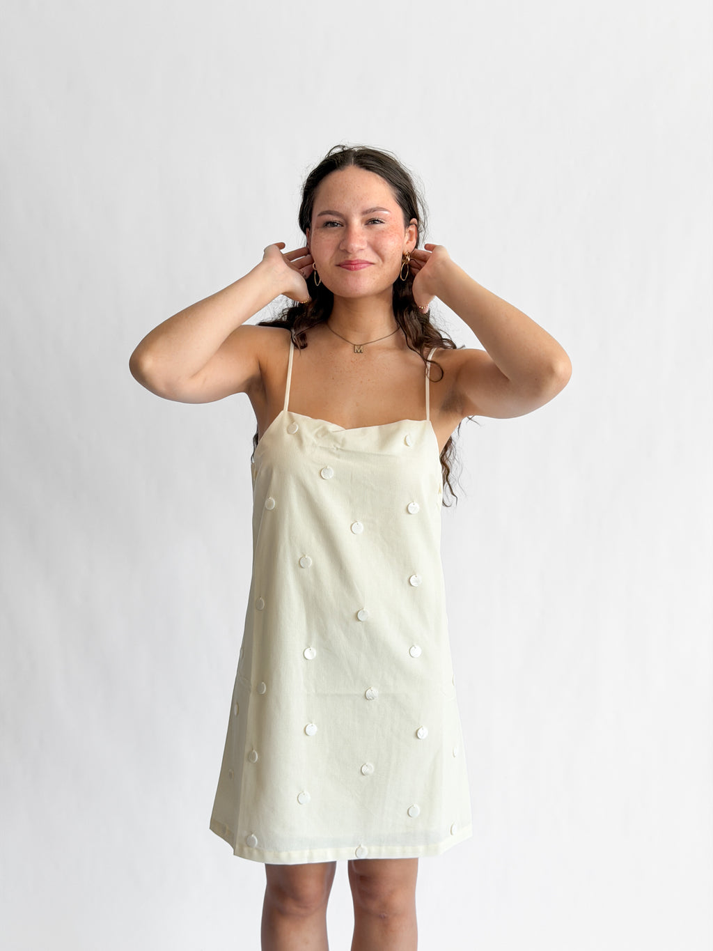 Lucy Paris Matiara Cream Beaded Shift Mini Dress
