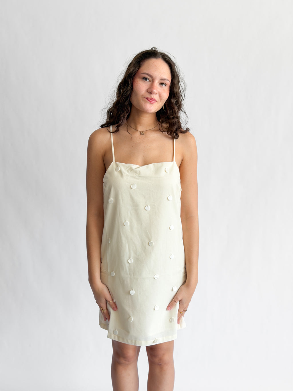 Lucy Paris Matiara Cream Beaded Shift Mini Dress