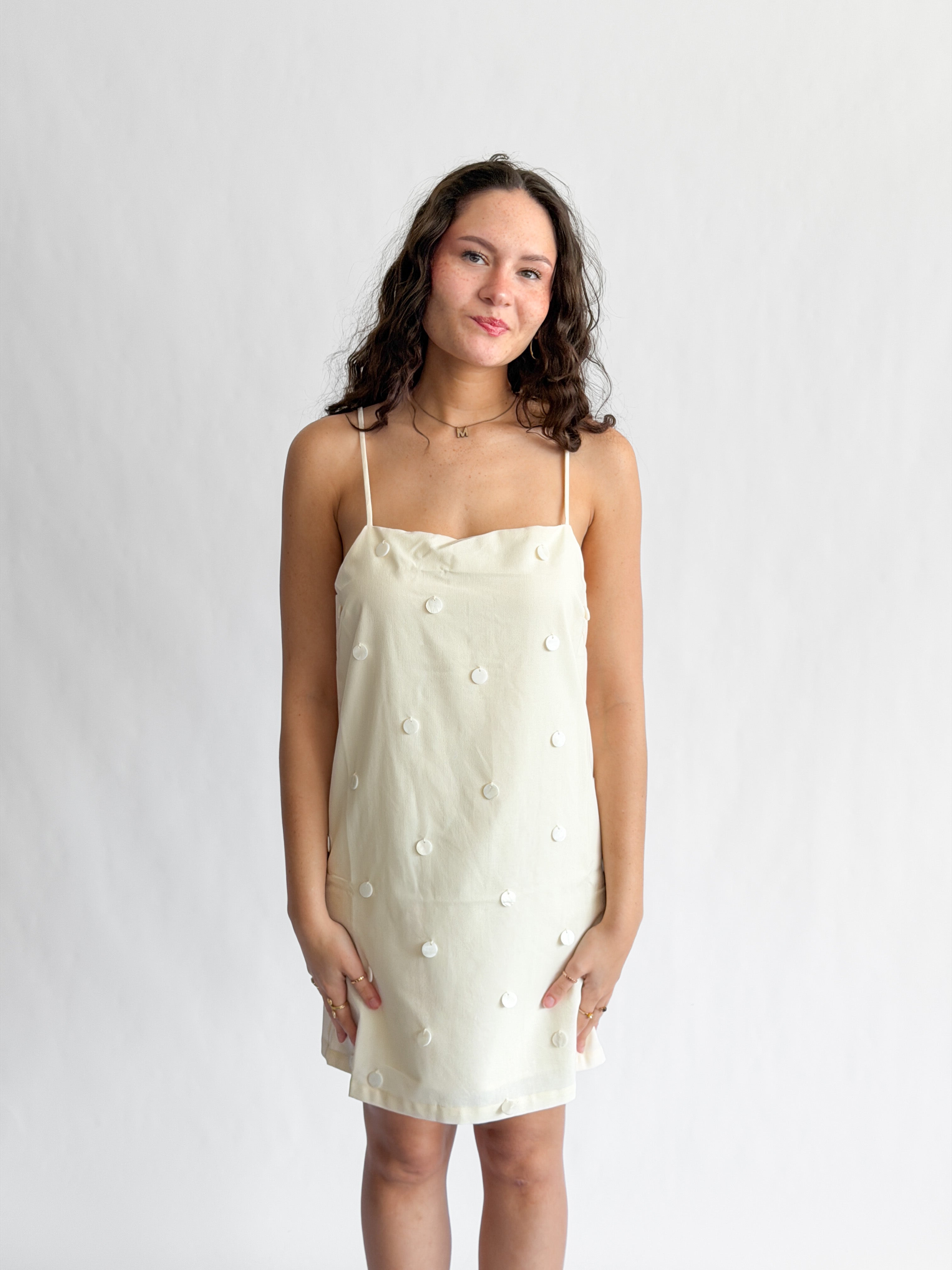 Lucy Paris Matiara Cream Beaded Shift Mini Dress