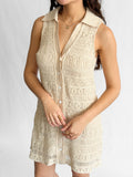 Claire Cream Crochet Lace Sleeveless Collared Mini Dress