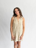 Claire Cream Crochet Lace Sleeveless Collared Mini Dress