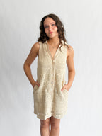 Claire Cream Crochet Lace Sleeveless Collared Mini Dress