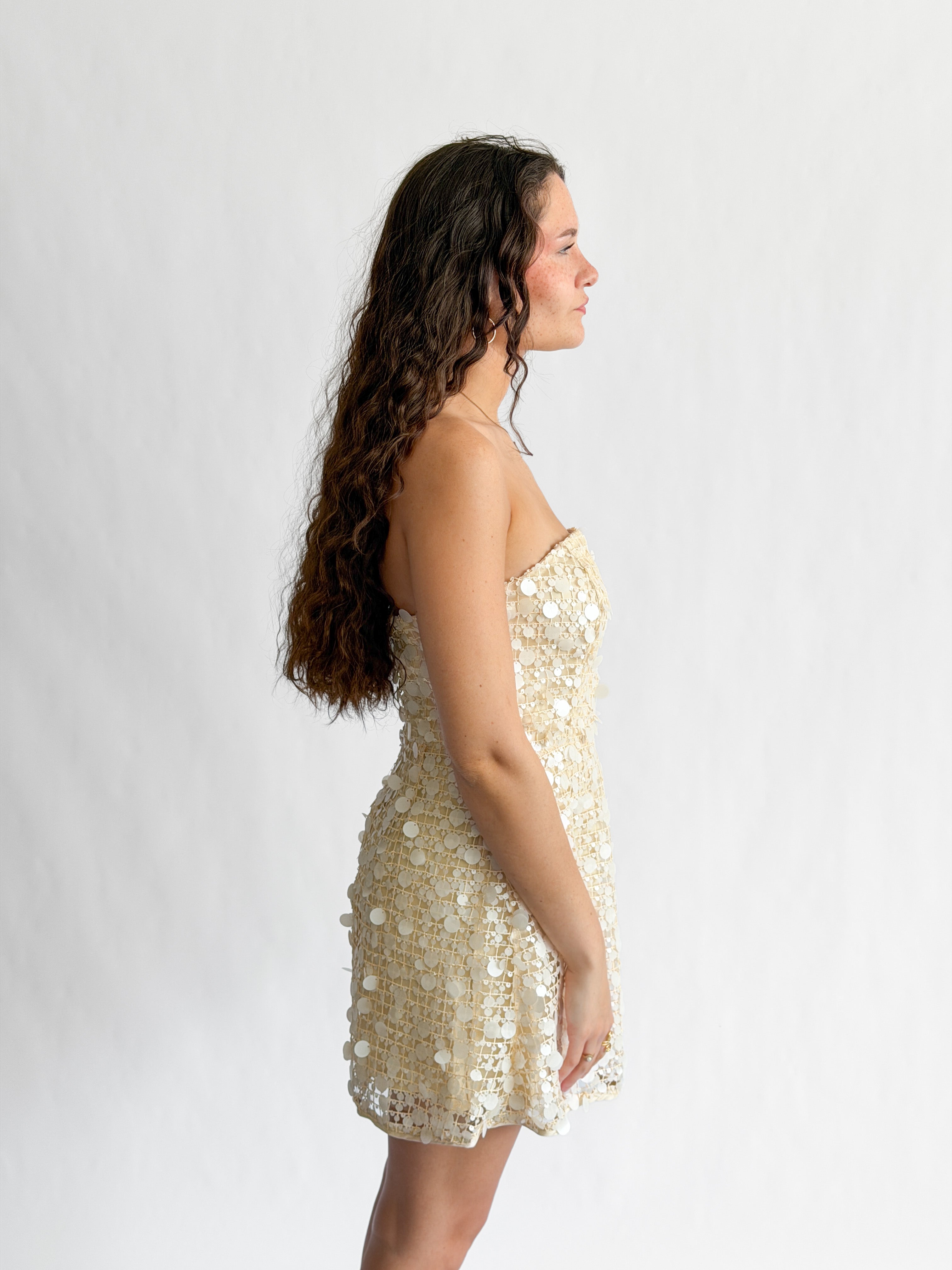 Lucy Paris Luna Cream Sequin Overlay Sleeveless Mini Dress – Momni Boutique