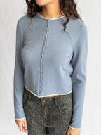 Carter Slate Blue Buttoned Cardigan Long Sleeve Top