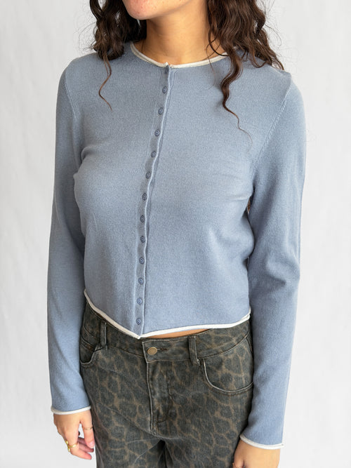 Carter Slate Blue Buttoned Cardigan Long Sleeve Top