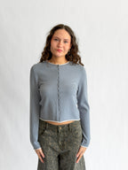 Carter Slate Blue Buttoned Cardigan Long Sleeve Top