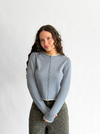 Carter Slate Blue Buttoned Cardigan Long Sleeve Top
