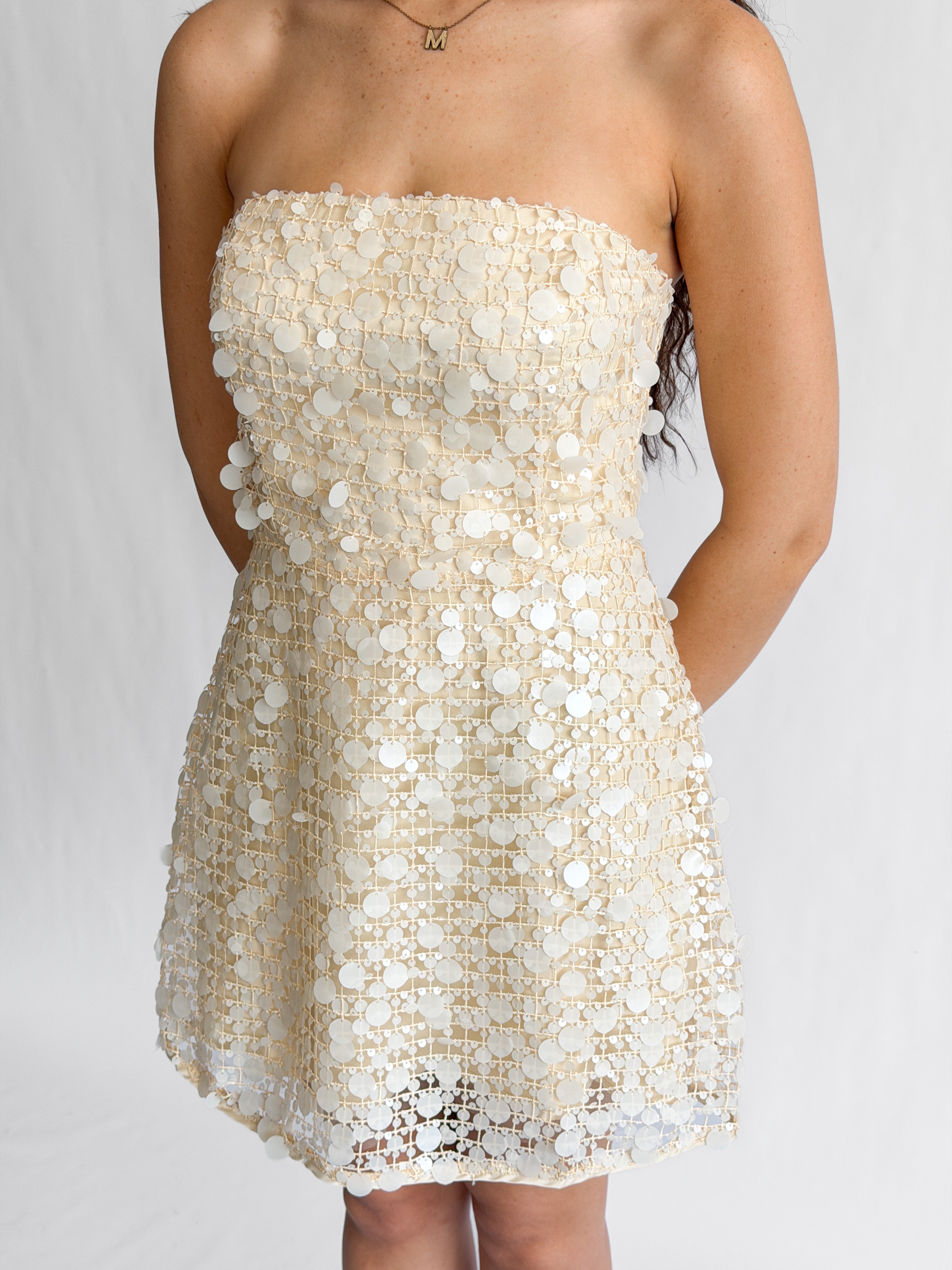 Lucy Paris Luna Cream Sequin Overlay Sleeveless Mini Dress – Momni Boutique