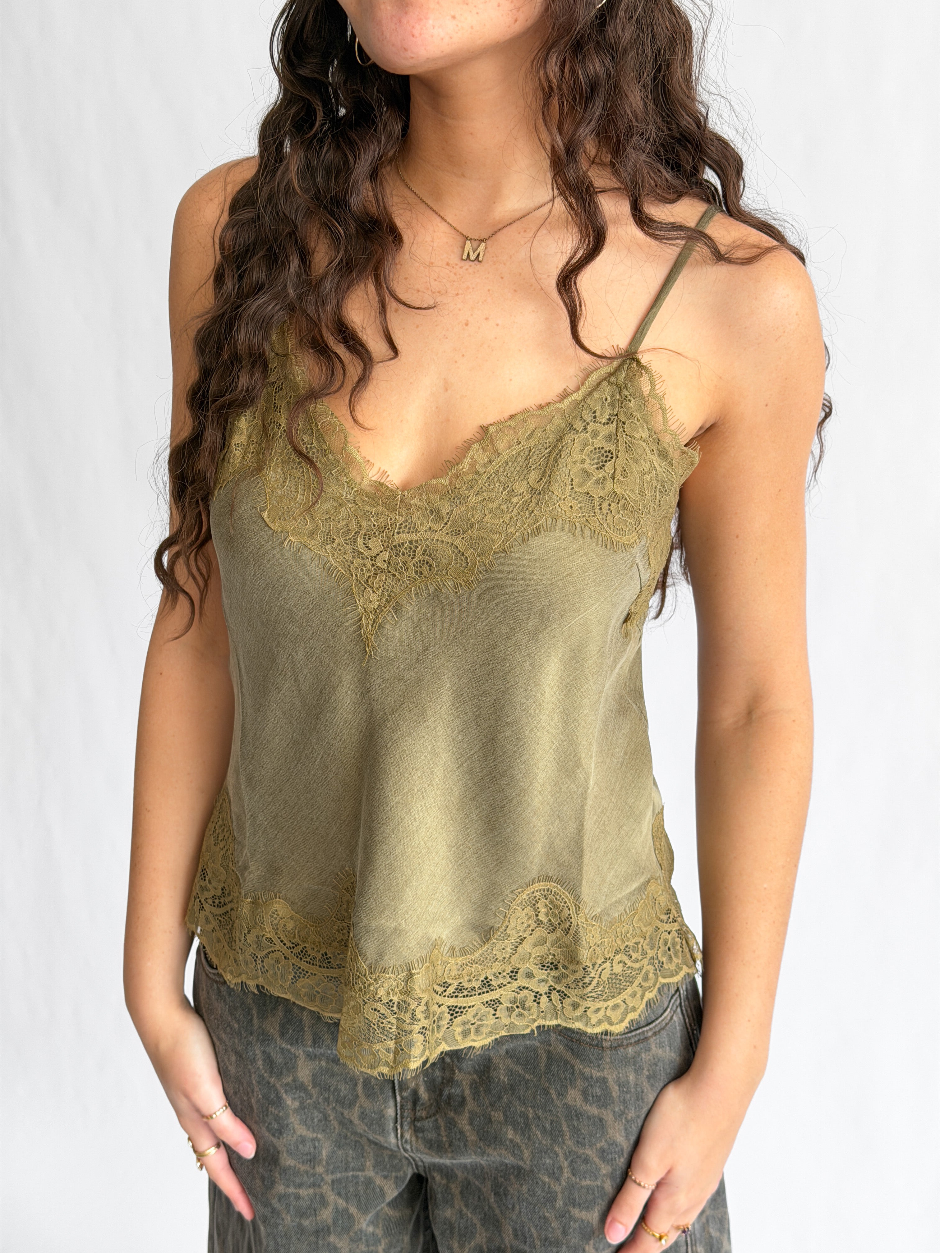 Baserange】Omato Lace Tank Brun Green Sustainable tanks tops for