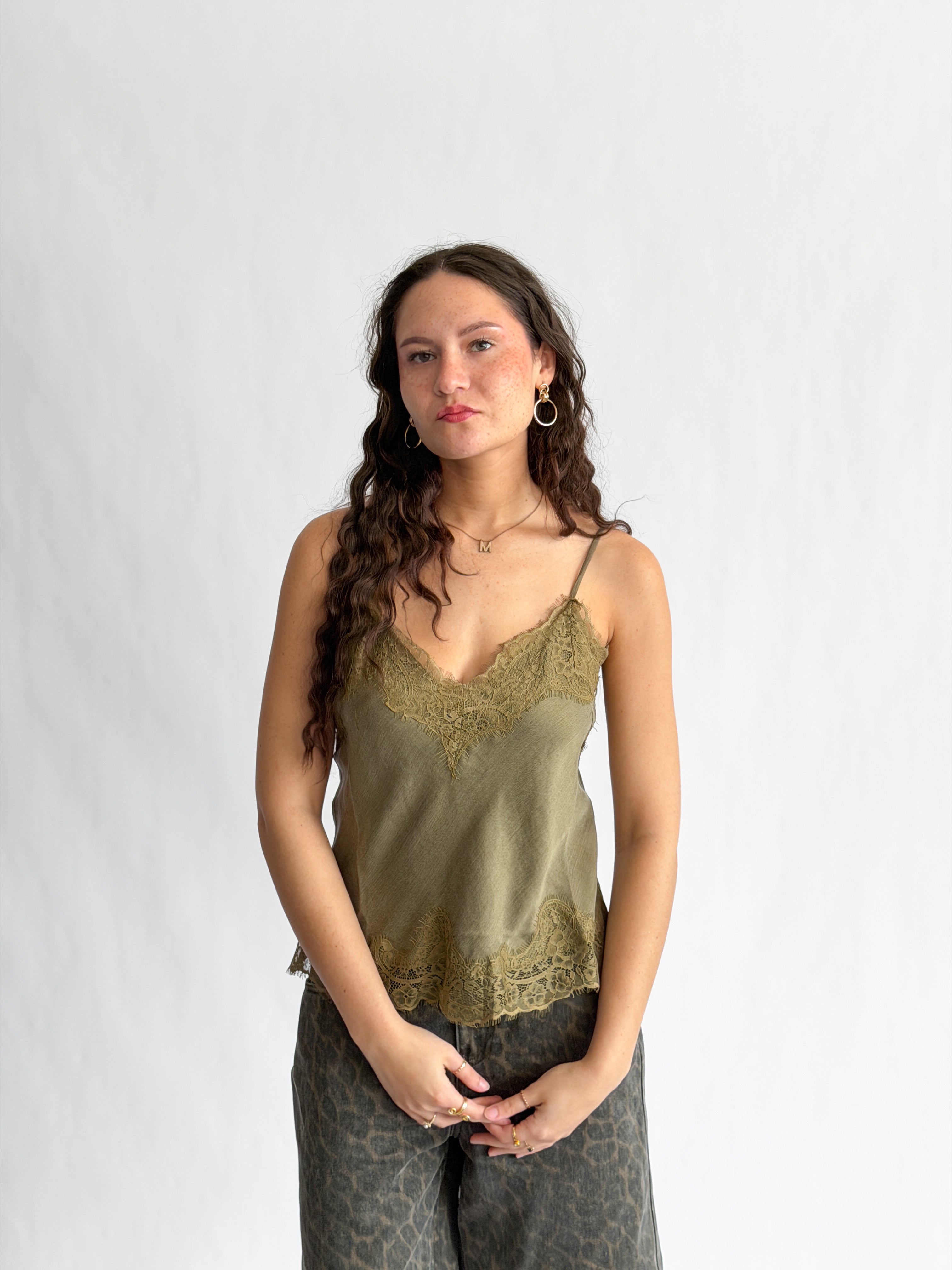 Lucy Paris Rio Green Lace Trim Sleeveless Top