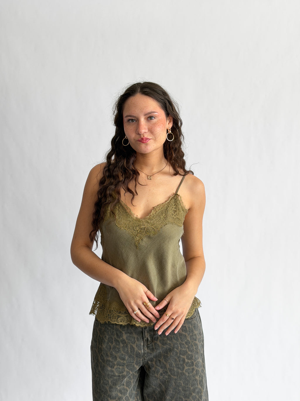 Lucy Paris Rio Green Lace Trim Sleeveless Top