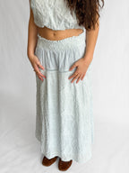 Winifred Blue Floral Embroidery Cotton Midi Skirt