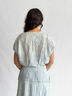 Winifred Blue Floral Embroidery Cropped Cotton Top