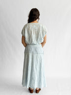 Winifred Blue Floral Embroidery Cotton Midi Skirt