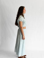 Winifred Blue Floral Embroidery Cropped Cotton Top