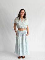 Winifred Blue Floral Embroidery Cotton Midi Skirt