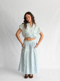 Winifred Blue Floral Embroidery Cotton Midi Skirt