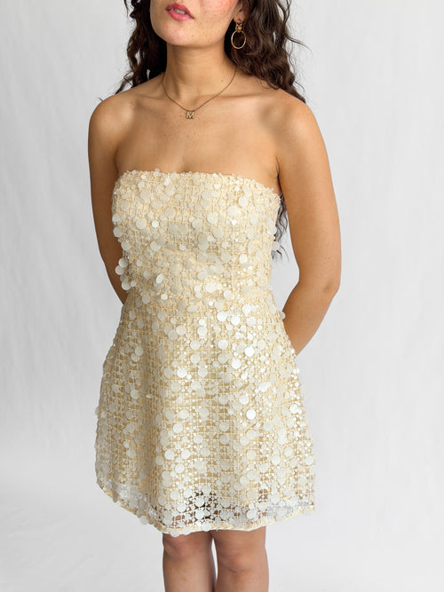 Lucy Paris Luna Cream Sequin Overlay Sleeveless Mini Dress
