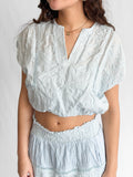 Winifred Blue Floral Embroidery Cropped Cotton Top