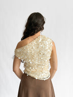Lucy Paris Luna Cream Sequin Overlay Off the Shoulder Top