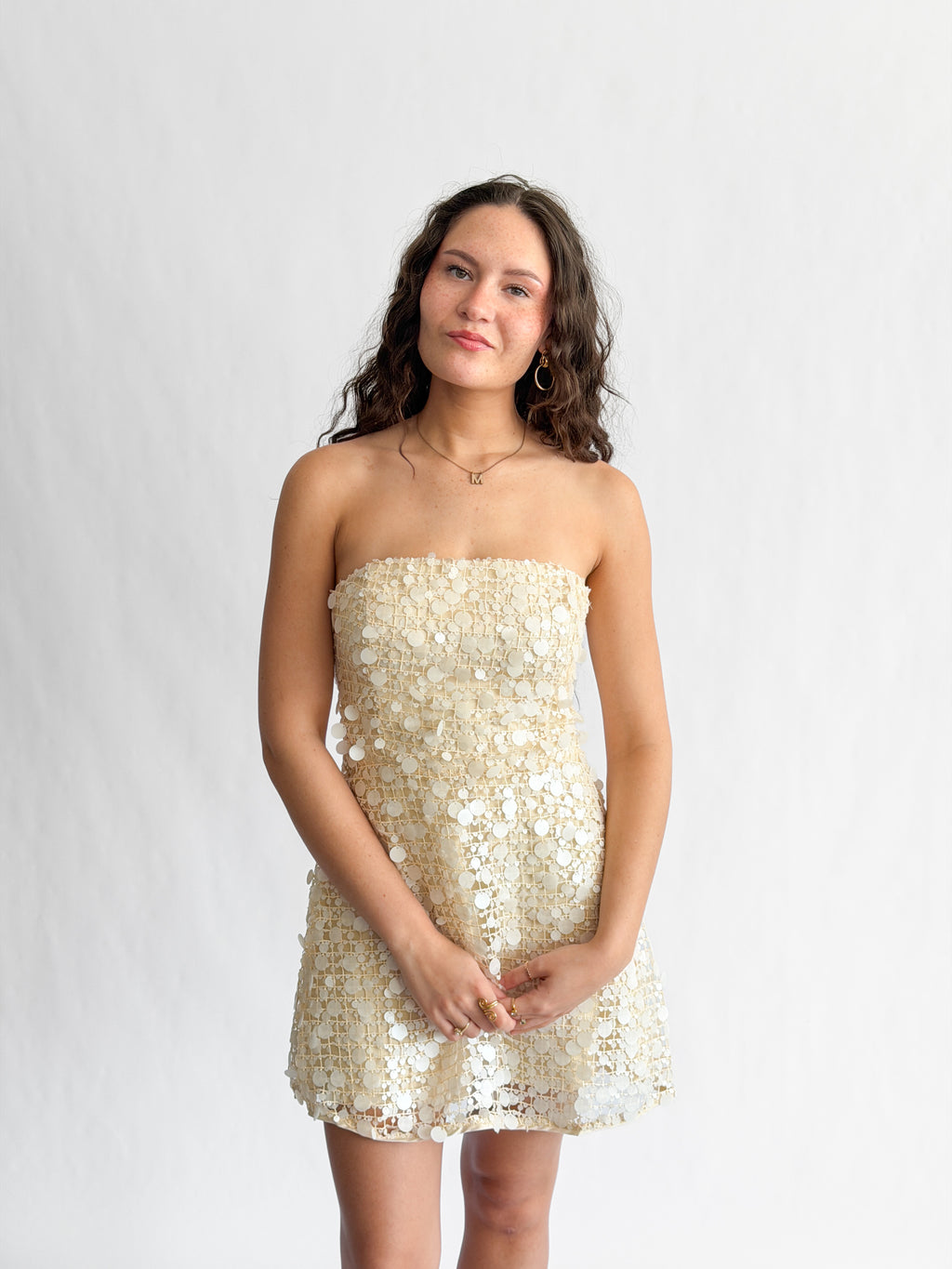Lucy Paris Luna Cream Sequin Overlay Sleeveless Mini Dress