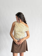 Lucy Paris Luna Cream Sequin Overlay Off the Shoulder Top