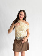 Lucy Paris Luna Cream Sequin Overlay Off the Shoulder Top