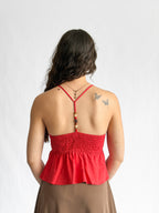 Lucy Paris Didi Red Linen Beaded Halter Top