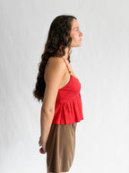 Lucy Paris Didi Red Linen Beaded Halter Top