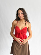 Lucy Paris Didi Red Linen Beaded Halter Top