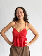 Lucy Paris Didi Red Linen Beaded Halter Top