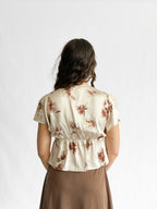 By Together Clara Cream Floral Print Satin Lace Top