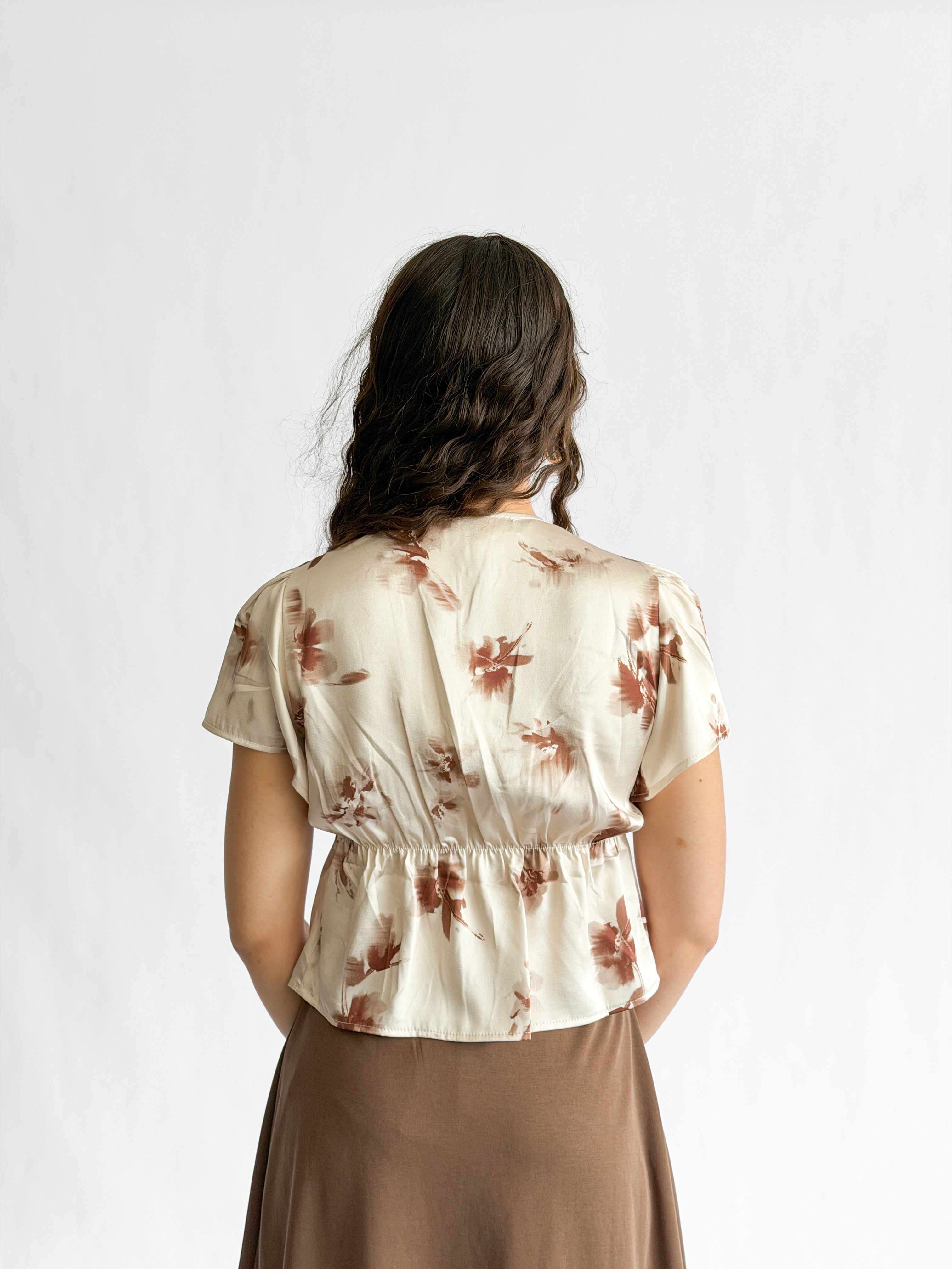 By Together Clara Cream Floral Print Satin Lace Top