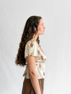 By Together Clara Cream Floral Print Satin Lace Top