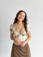 By Together Clara Cream Floral Print Satin Lace Top