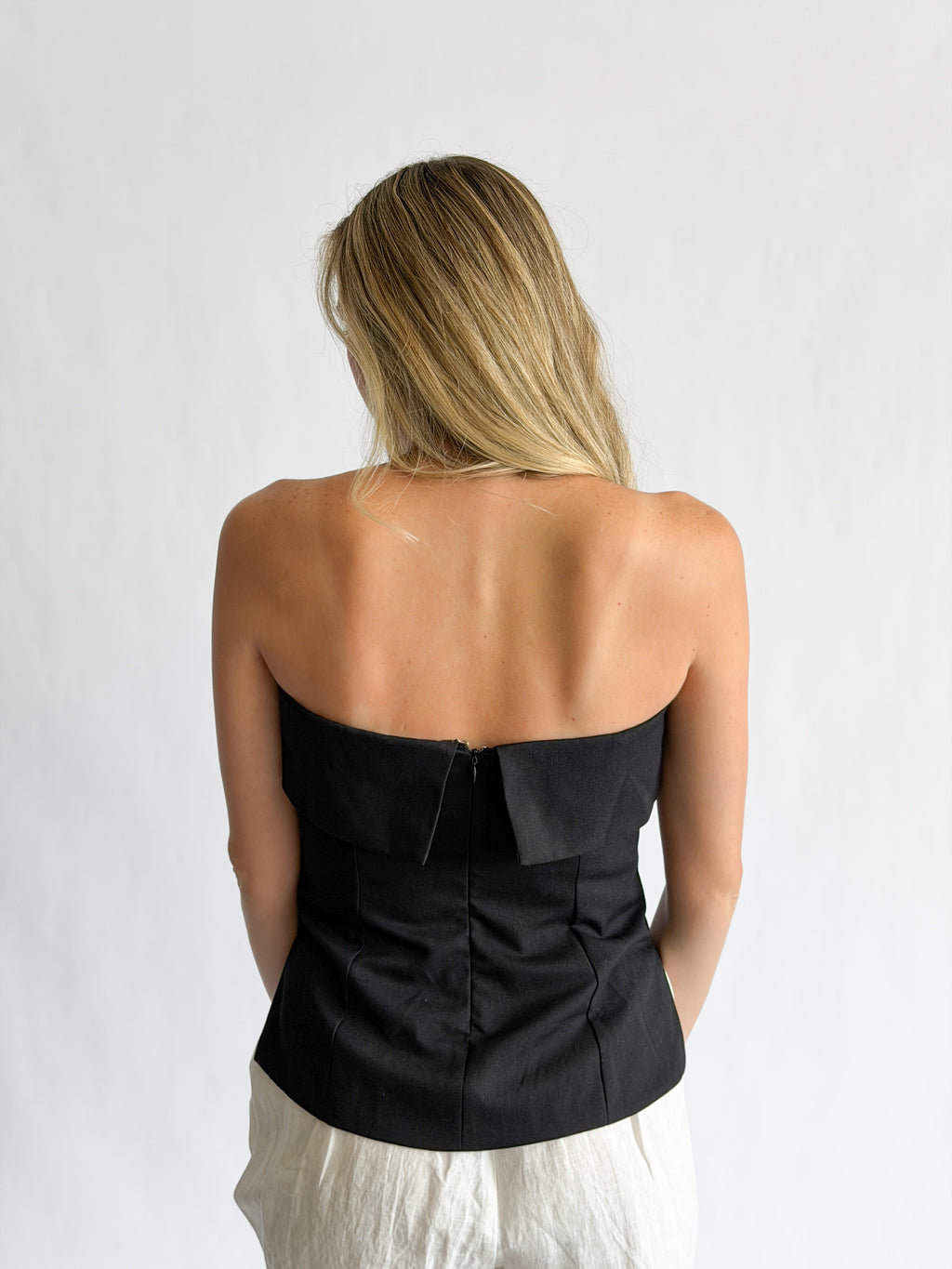 Vivian Black Fold Over Strapless Side Slit Top